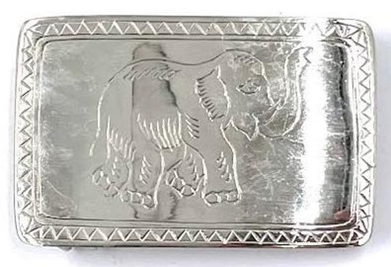Polished Silver Belt Buckle With Elephant Engraving - Etsy display picture 1