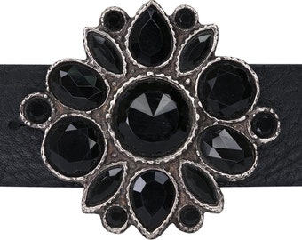 Old Silver Belt Buckle with Jet-black Stones