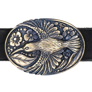 Italian Vintage Belt Buckle: Old Brass Belt Buckle With Flying Bird and Detailed Floral Design