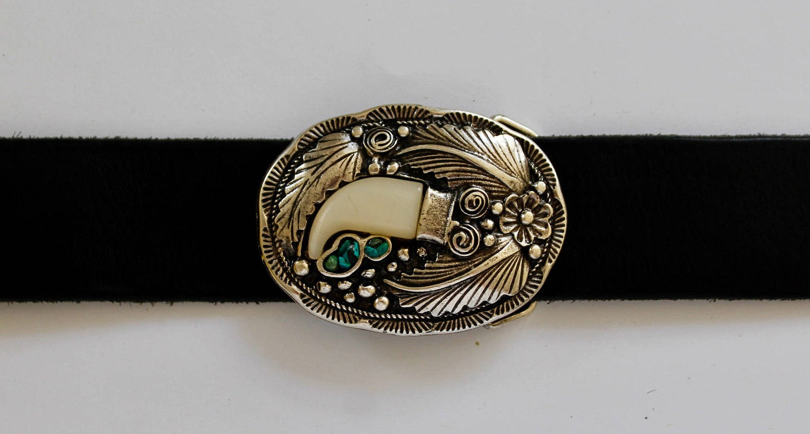 Old Silver Tooth Belt Buckle With Turquoise Stones Vintage - Etsy