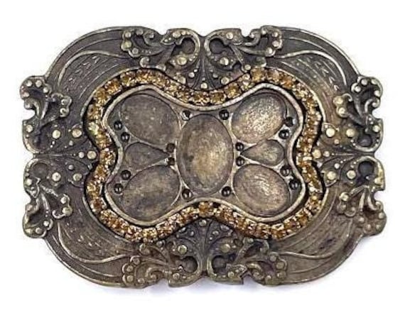 Italian Old Brass Art Deco Belt Buckle With Orange  display picture 1