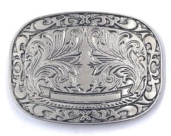 Goth Western silver-toned metal embossed floral design on rectangular links belt Floral Silver Western Belt Buckle | Handcrafted main image 3