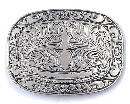 Old Silver Rectangular Western Style Belt Buckle With Art  display picture 3