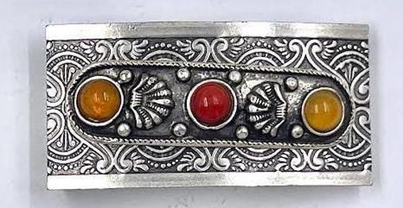 Old Silver Rectangular Belt Buckle with art deco … - image 1
