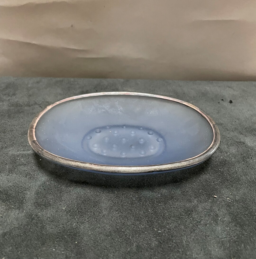 Clear Blue Glass Soap Dish Etsy
