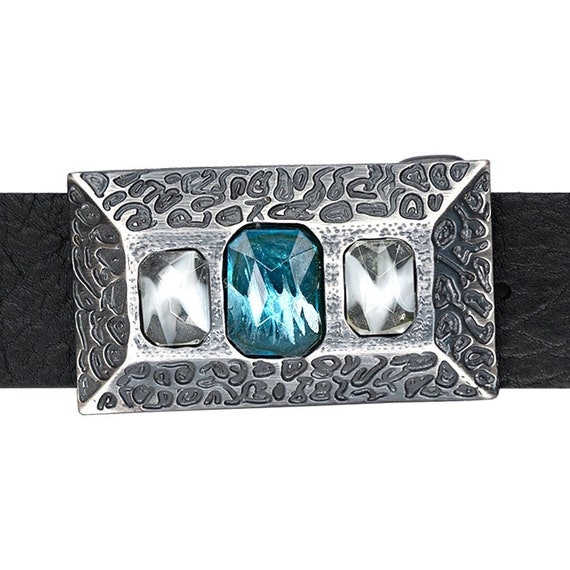 Old Silver Belt Buckle With Turquoise and White/translucent  display picture 2