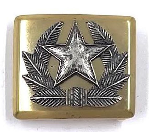 Rectangular Matte Gold Belt Buckle with Old Silve… - image 1