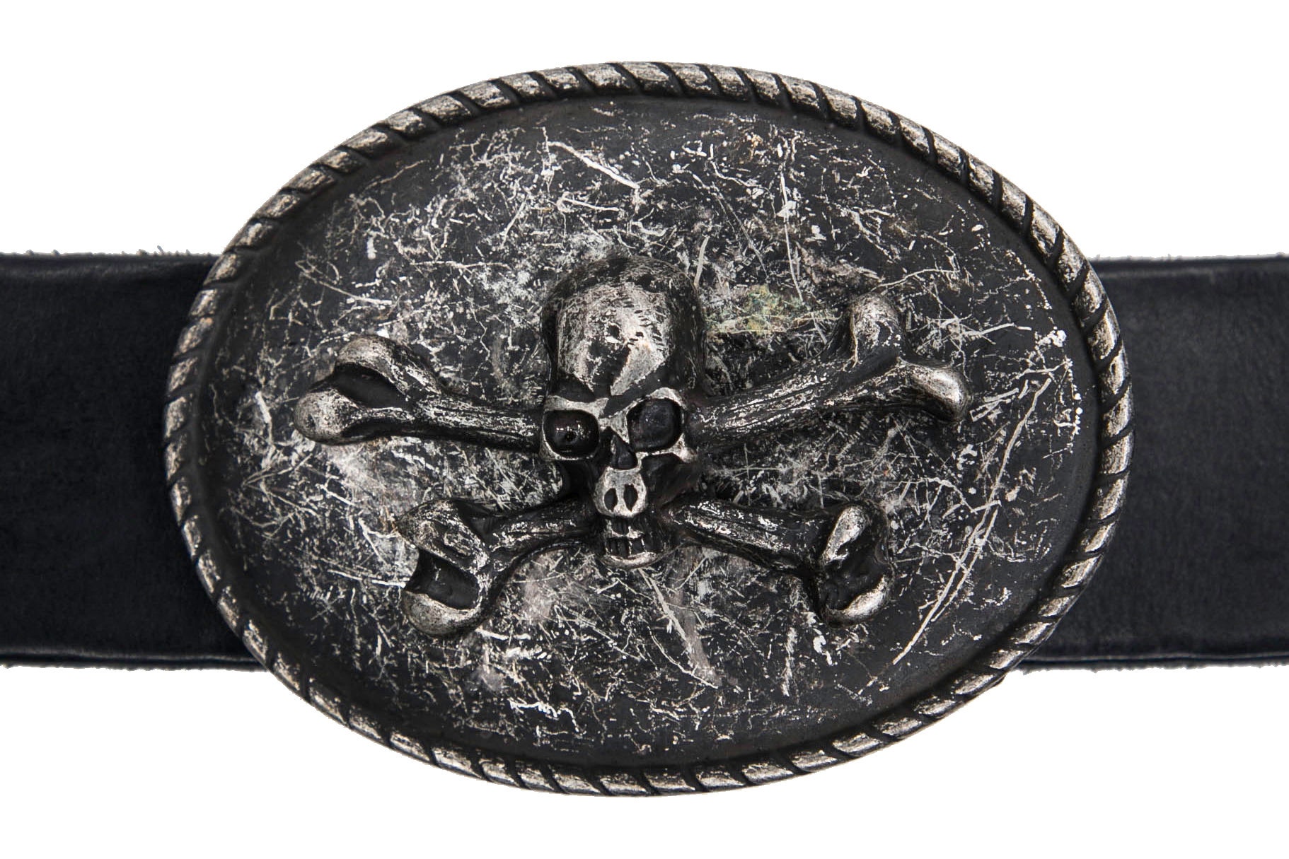 Rock Rebel Double Barrel Crossbones Skull Stone Leather Black Belt 32 Leather Belt with Skull and Crossbones main image 3