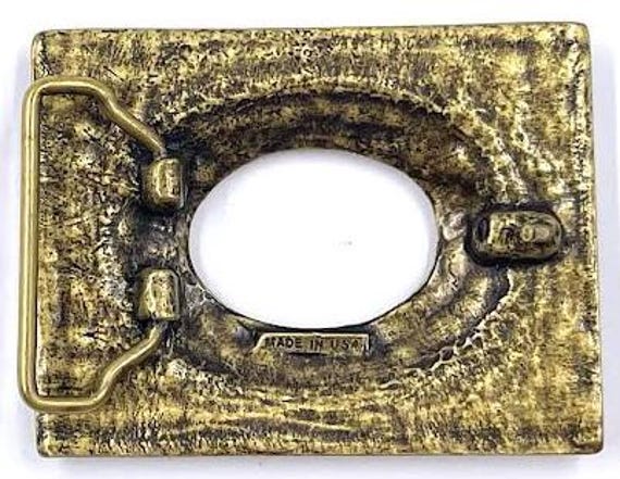 rectangular brass belt buckle with space for oval… - image 2