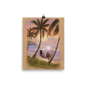 Oase der Gelassenheit - Hängematte, Strand, Liebe Wand Kunst Poster