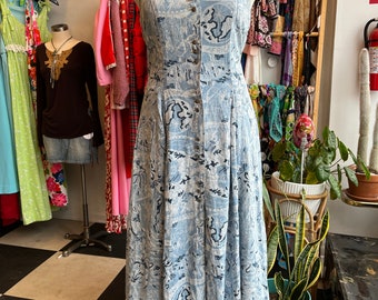 90’s Travel Printed Denim Dress