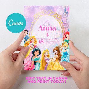 Princess Birthday Invitations| Princess Party| Instant Download - Princess Invitation | Princess| Royal Celebration| Edit with Canva