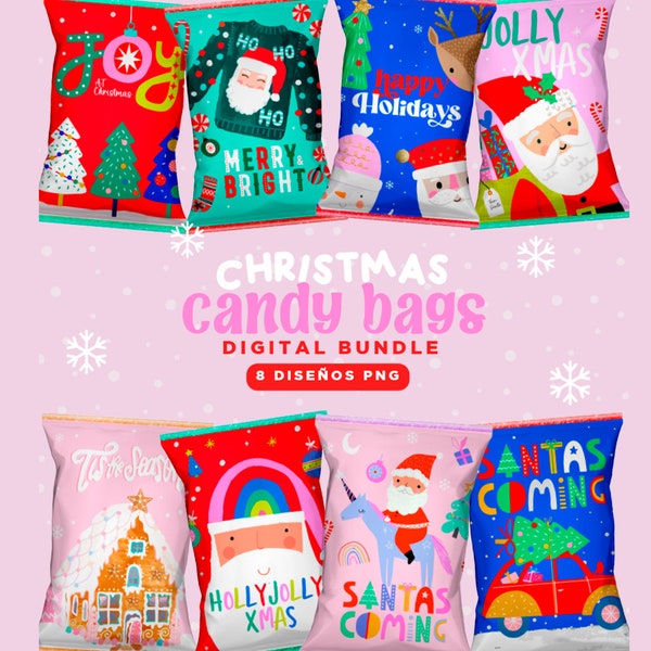 Emballage de sac de chips de Noël, modèle de sac de chips de Noël, paquet de sacs de bonbons de Noël, sacs de chips de Noël mignons, sac de bonbons imprimable