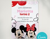 Mickey Mouse and Minnie Invitation, Mickey Invitation, Mickey Minnie Party, Minnie Mouse Invites, Printables, Personalized, Minnie party