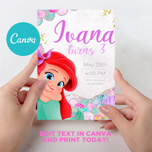 Editable Little Mermaid Invitation, Mermaid Invitation, Little Mermaid Party, Ariel Invitations, Mermaid Party Invitation, BABY ARIEL