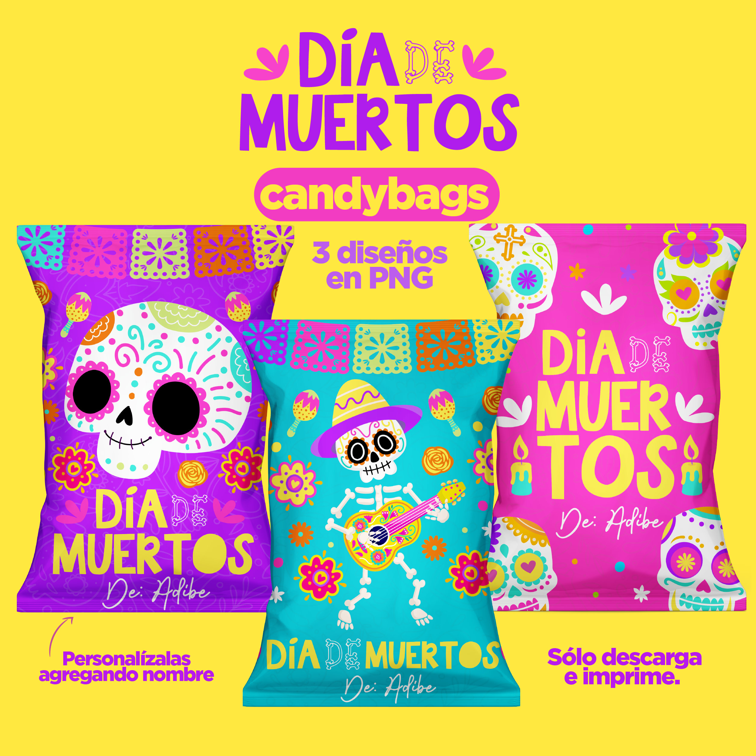 Dia de Muertos Candybags, Candybags for Day of the Dead, Day of the Death, Dia de Muertos Chip Bags, Dia de Muertos