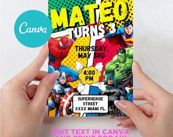 Superhero Invitation, Superhero Comic Birthday Invite, Superhero Birthday Invitation, Superhero Party, Comic Book Invitation, Boy, DIGITAL