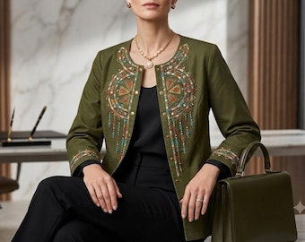 Vintage Bob Mackie Embroidered Shirt Jacket, Santa Fe Western Boho, Medium