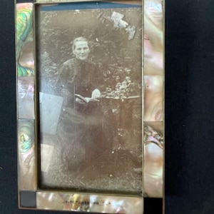 Antique Mother of Pearl Frame with 1917 Photo Portrait | Edwardian Abalone Shell Inlay Picture Frame | St. Petersburg FLA Portrait