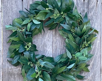 Year Round Greenery Eucalyptus Wreath- Osmanthus Salal Lemon Leaves - Every Day Wreath