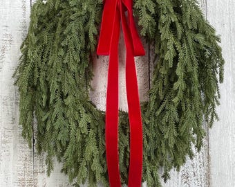 Norfolk Pine Wreath With Choice of Ribbon - XL Option - Minimalist - Front Door Porch