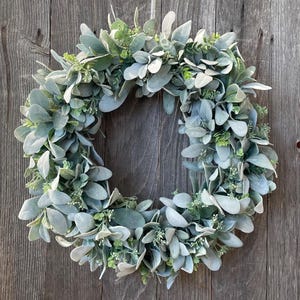Lamb&#39;s Ear Wreath and Eucalyptus Year Round Wreath, Everyday Wreath With White or Pink Accents
