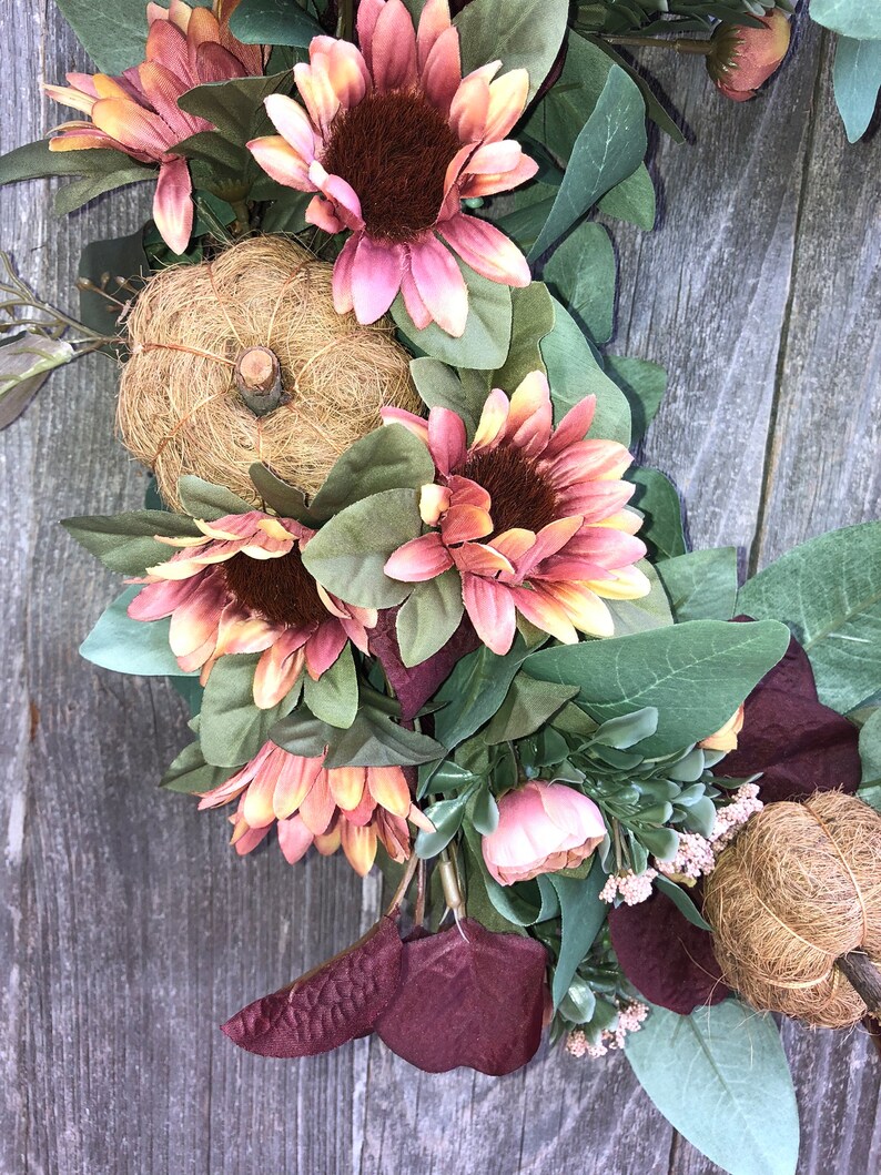 Pink and Yellow Ranunculus Sunflower Pumpkin Wreath With - Etsy