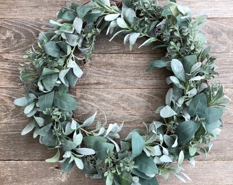 Lamb's Ear and Large Leaf Eucalyptus Year Round - XL Wreath Option