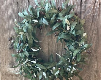 Olive Leaf Greenery Year Round Wreath for Front Door - Every Day Home Decor