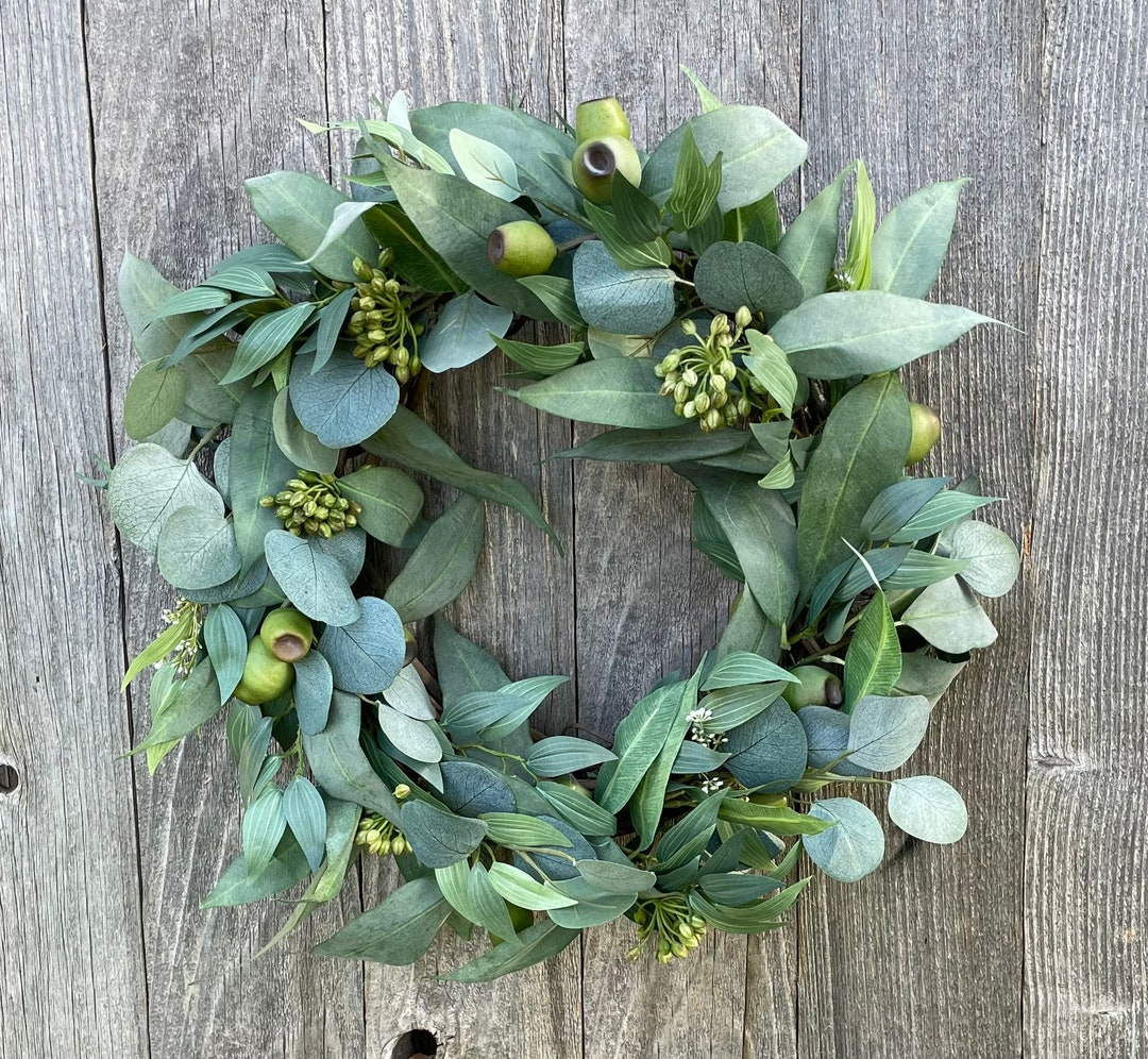 View of Eucalyptus Greenery Year Round Wreath, Everyday Wreath for Front Door ...