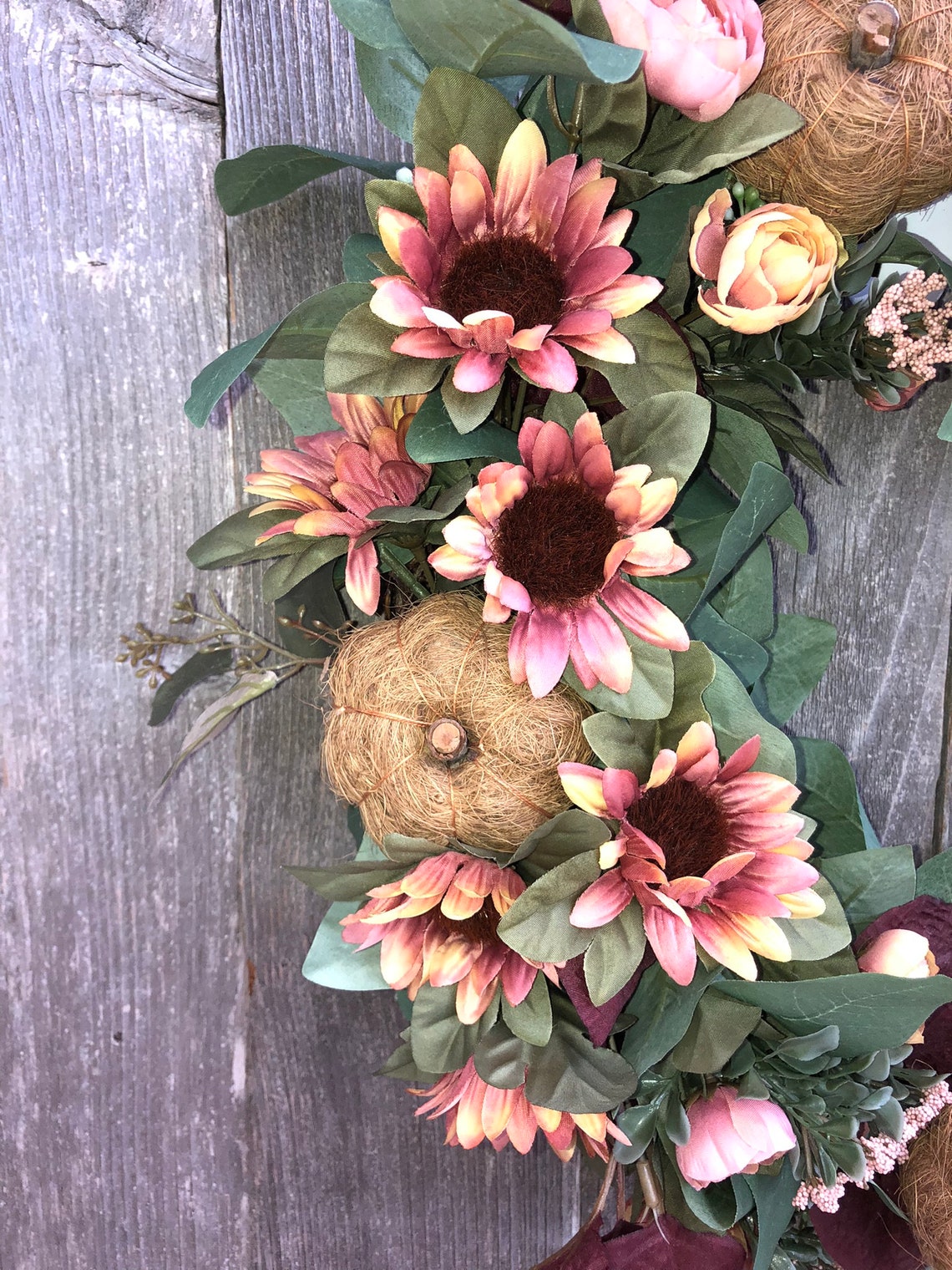 Pink and Yellow Ranunculus Sunflower Pumpkin Wreath With - Etsy
