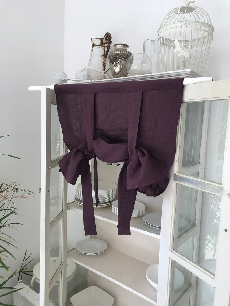Plum Soft Linen Handmade Washed Curtains Ds Kitchen Tie Up Valance Window Treatment French Country Farmhouse Living Room