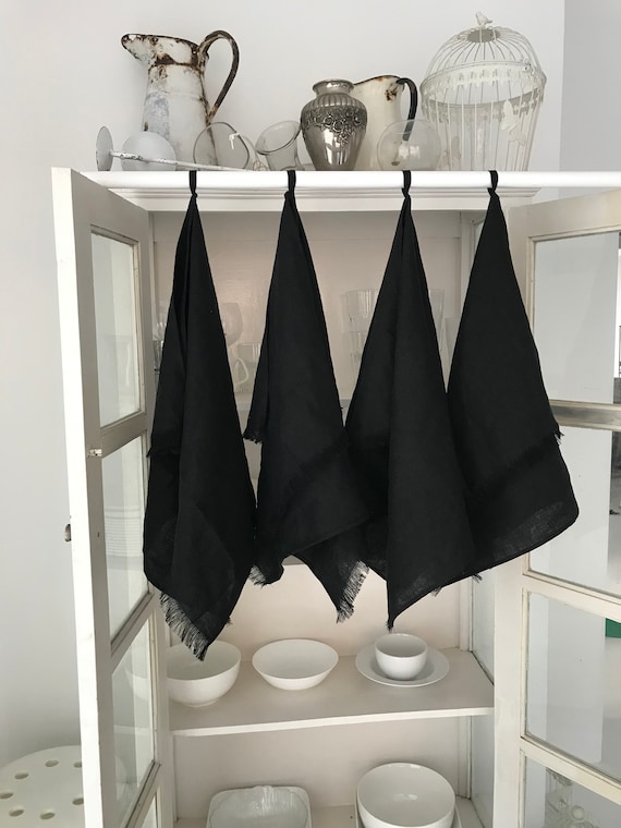Set Of 2 Black Red Red Kitchen Towel Handmade Linen Dish Towel Organic Tea Natural Linen Towel Set Of 2 Soft Guest White Linen Towels