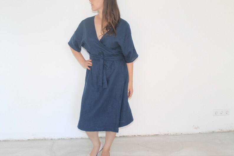 white and blue linen dress