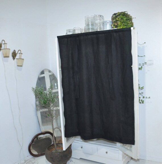 Black Linen Handmade Washed Curtains Linen Drapes Kitchen Tie Etsy