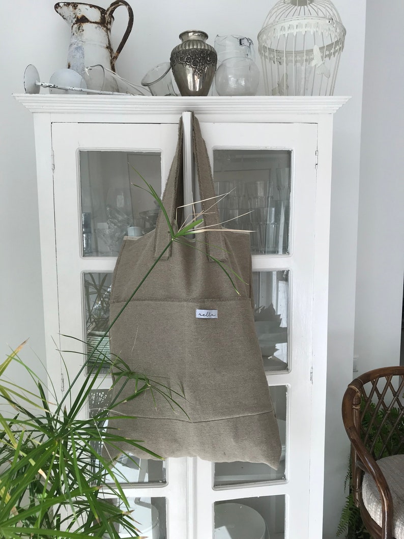 Natural linen tote bag burlap shopping bag rustic bag washed linen shoulder cabas Large tote shopping Shoulder Bag Weekender Beach Sac Cabas