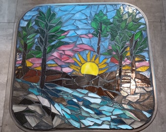 Glass mosaic sunset folding table