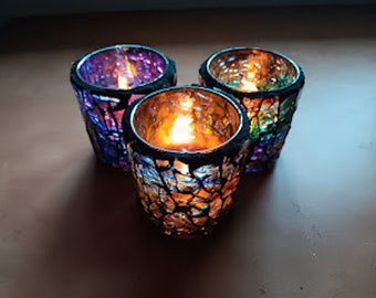 Glass mosaic candle holder