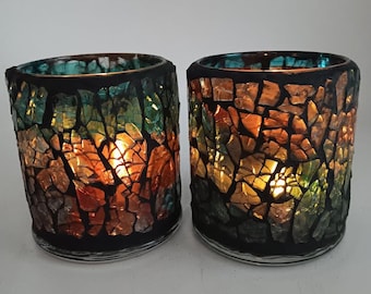 Large glass mosaic candle holder