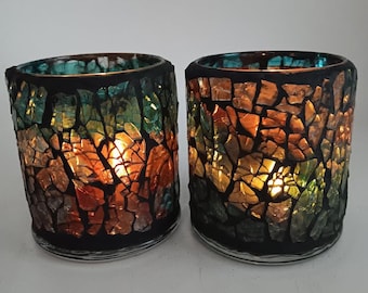 Large Glass Mosaic Candleholders