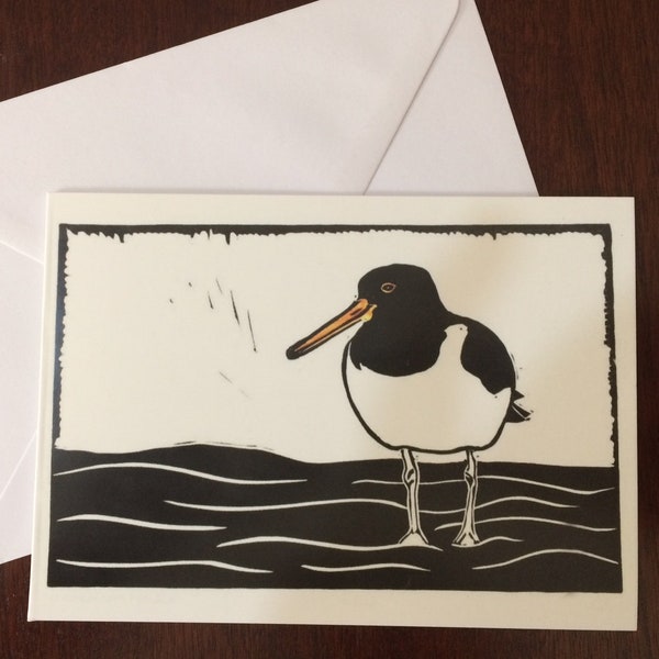 Oyster Catcher greetings card - from lino print