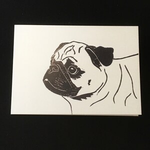 Tarjeta de felicitación para perros Pug - de una impresión de lino