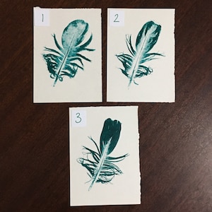 Turquoise feather mono type print