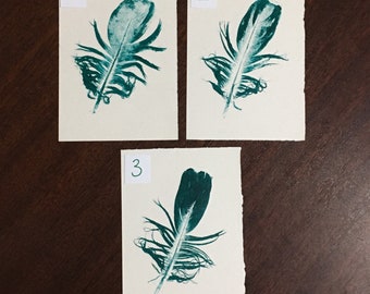 Turquoise feather mono type print