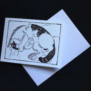 Carte de vœux Sleepy Cat - de lino print