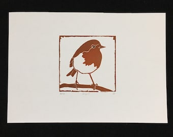 Robin original lino print