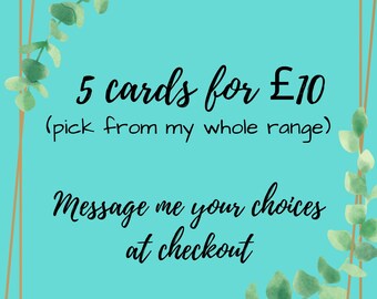 5 greetings cards for ten pounds - multi-buy - bundle deal