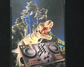 Dinosaur DJ art print - from an original collage