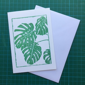 Cartão de felicitações com impressão linóleo Monstera Cheese Plant