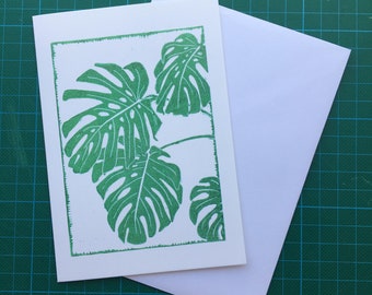 Monstera Cheese Plant lino print greetings card